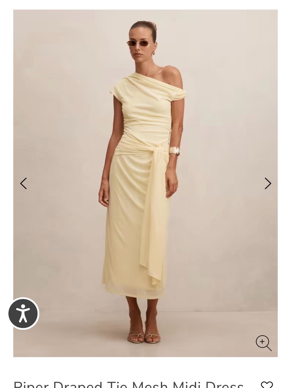 Ever New One-Shoulder Draped Midi Dress in Pale Yellow